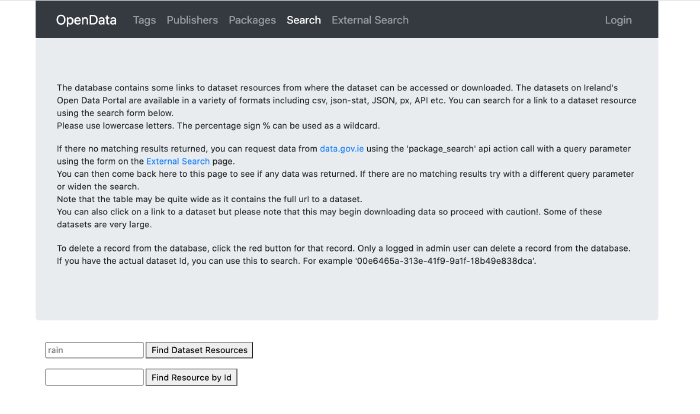 Figure 4: Search for a dataset listed in the database