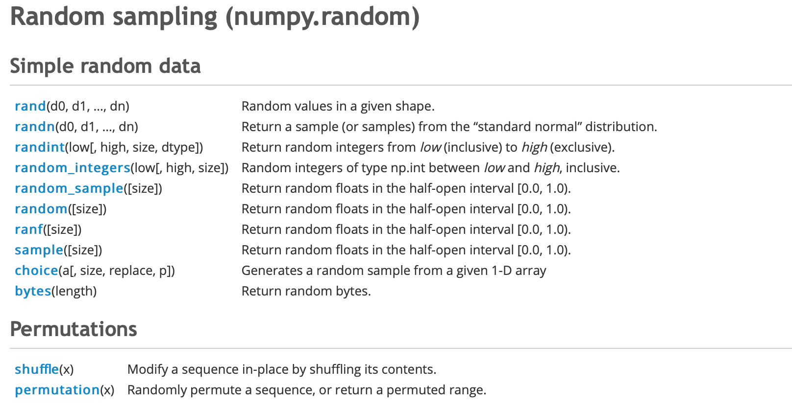 Simple random data functions