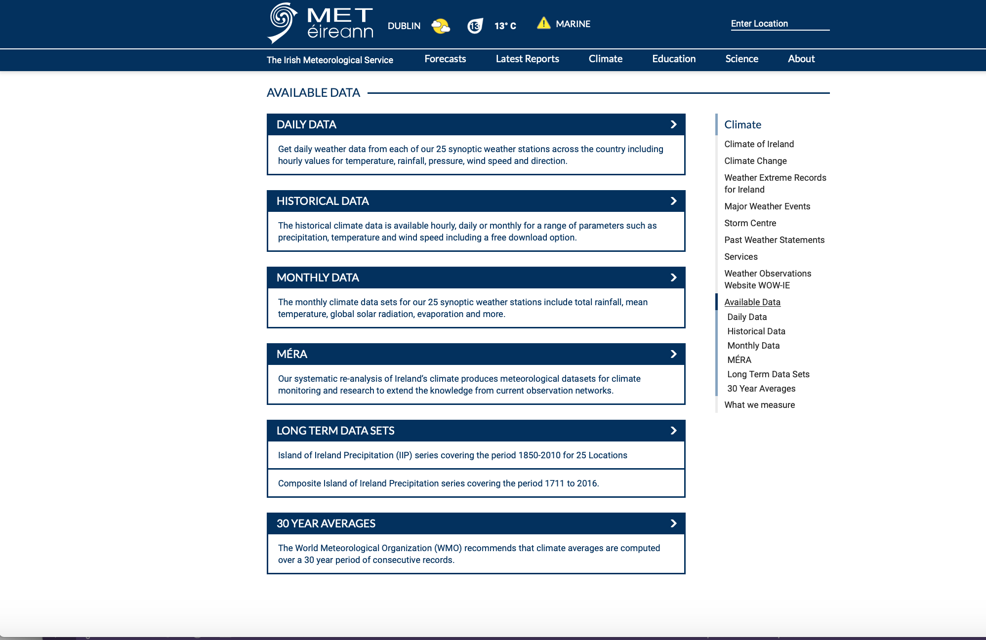 Met Eireann Available data https://www.met.ie/climate/available-data